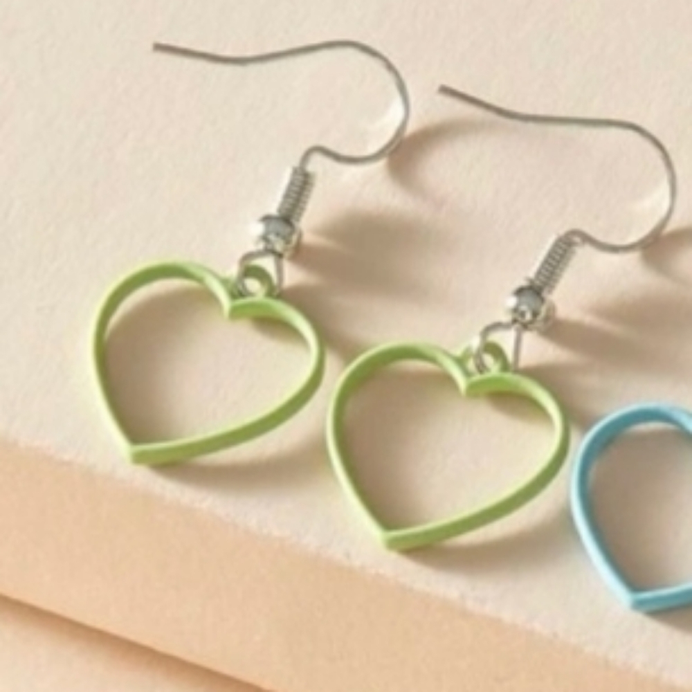 Heart Drop Earrings pierced  Pastel colors: *lt green, lt blue, yellow, lt pink.